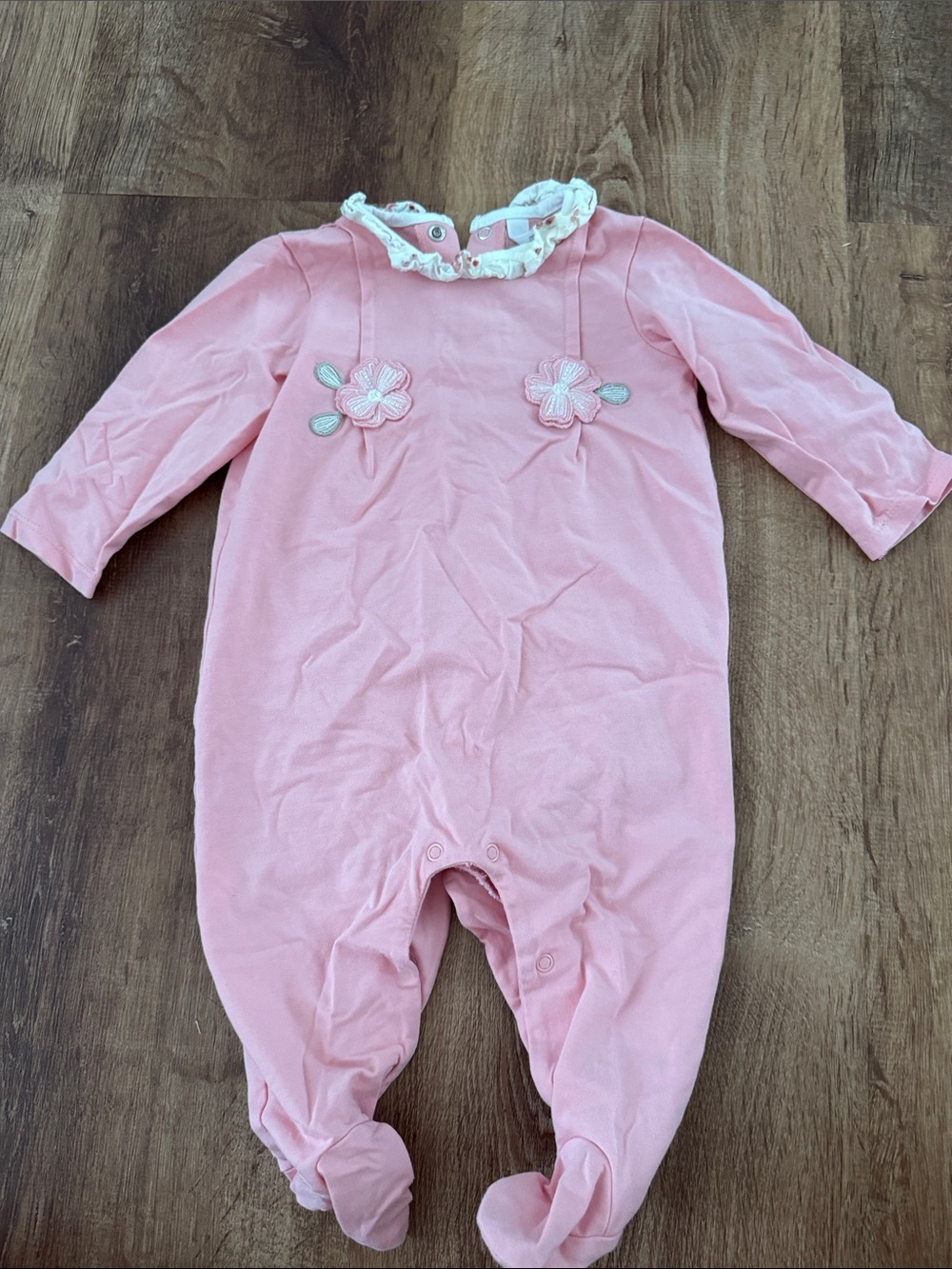 Mayoral Pink Baby Girls One-Piece Footed Romper with Floral Appliqué